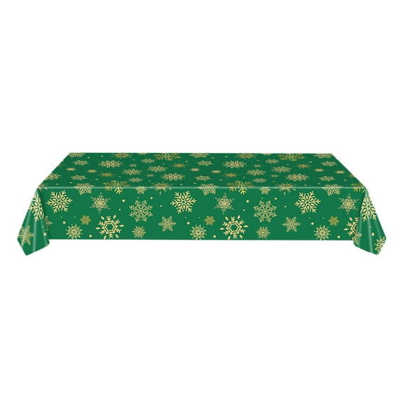 FastXmas 4.5x9 Ft Large Christmas Plastic Tablecloth with Gold Snowflakes Design, Reusable Holiday Christmas Winter Rectangle Table Cloth for Indoor Outdoor Dining Room Kitchen Table Cover Decoration