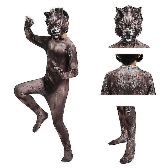 Disfraz de hombre lobo, mono, traje con máscara 3d, ropa de fiesta de cumpleaños y Carnaval, disfraz de lobo Animal para niños y adultos