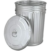 Trash Can With Lid - Pre-Galvanized Trash Can With Lid Round, Steel, 20Gal, Gray, Sold As 1 Each - Metal Trash Can - Outdoor Garbage Can With Lid - Galvanized Trash Can With Lid.