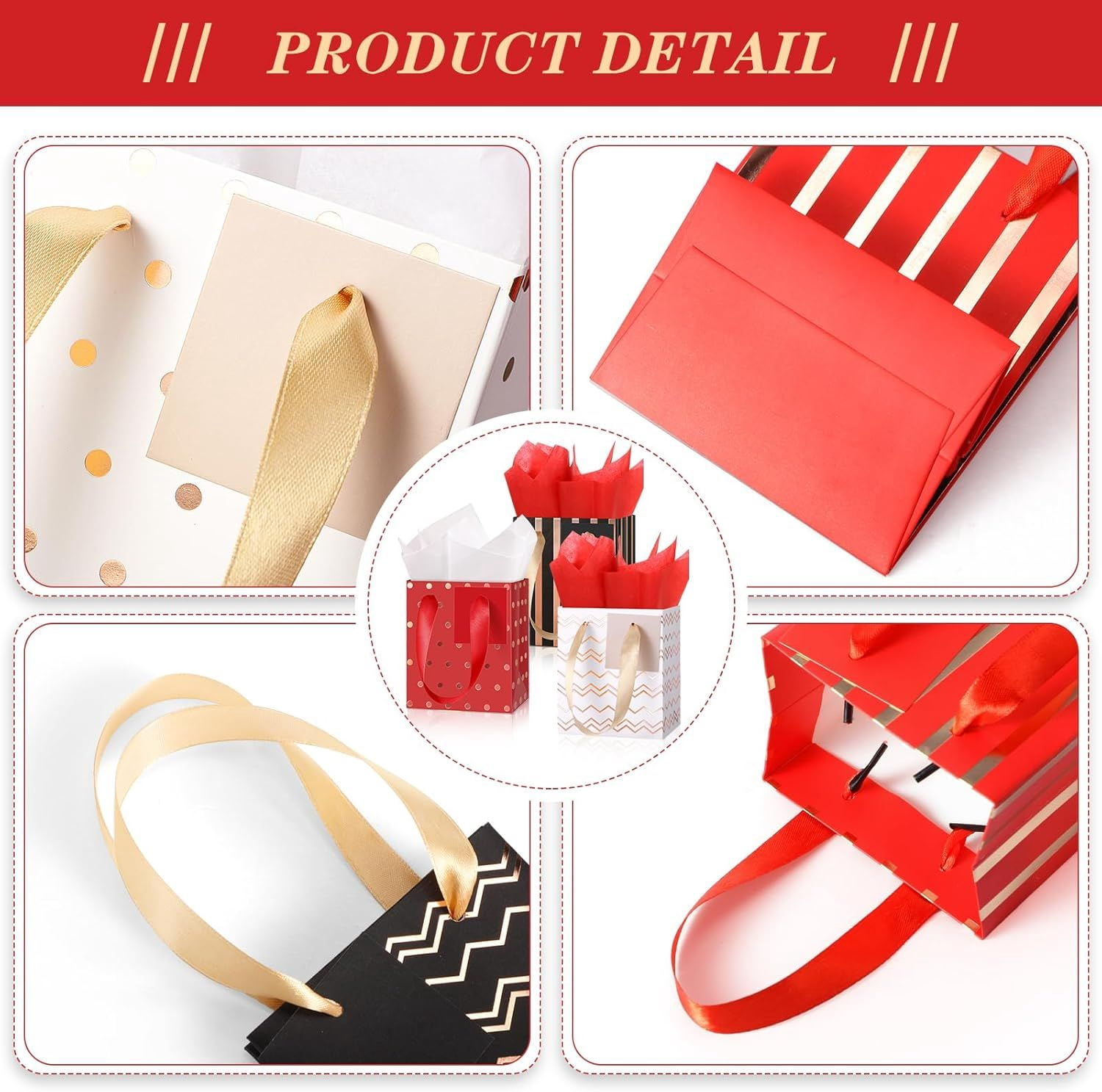 12 Pack Metallic Gift Bags with Tissue Paper for Birthday Wedding Party Wrapping