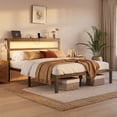 thumbnail image 6 of E-motie Queen Size Bed Frame with Storage Headboard, Heavy Duty Platform Bed Frame with Charging Station and LED Light, Easy to Assemble, No Box Spring Required, Black, 6 of 9
