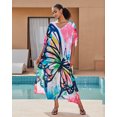 thumbnail image 4 of EDOLYNSA Plus Size Kaftan Dress V Neck Summer Maxi Dress Butterfly Printed Caftan Robe Cute Maternity Tunic, 4 of 8