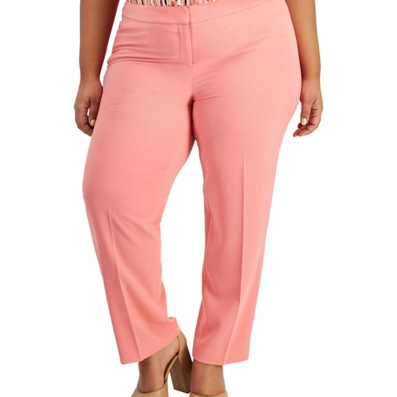 bar III Womens Textured Crepe Dress Pants, Pink, Plus Size, 14W