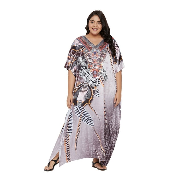 Robes Caftans en Satin de Polyester pour Femmes Grande Taille Longues Maxi Kimono Caftans pour Dames