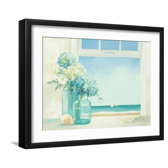Art.com Seaside Hydrangea Art Print, Black Frame Wall Art, 21" x 17"