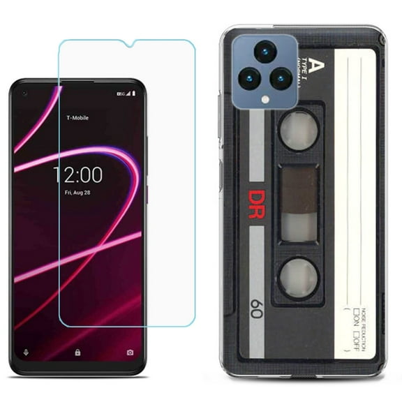 Slim-Fit Gel TPU Fashion Phone Case for T-Mobile Revvl 6 5G, with Tempered Glass Screen Protector, by OneToughShield ® - Vintage Cassette