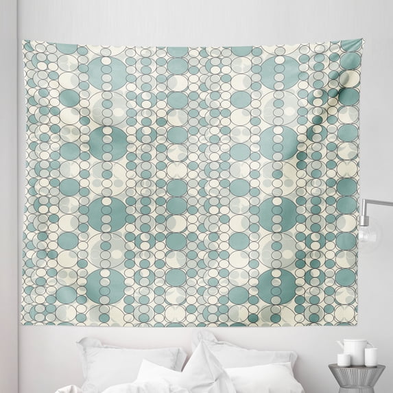 Geometric Tapestry, Big Small Circles Pale Tones Lattice Pattern in Abstract Modern Art, Fabric Wall Hanging Decor for Bedroom Living Room Dorm, 5 Sizes, Pale Teal Beige, by Ambesonne