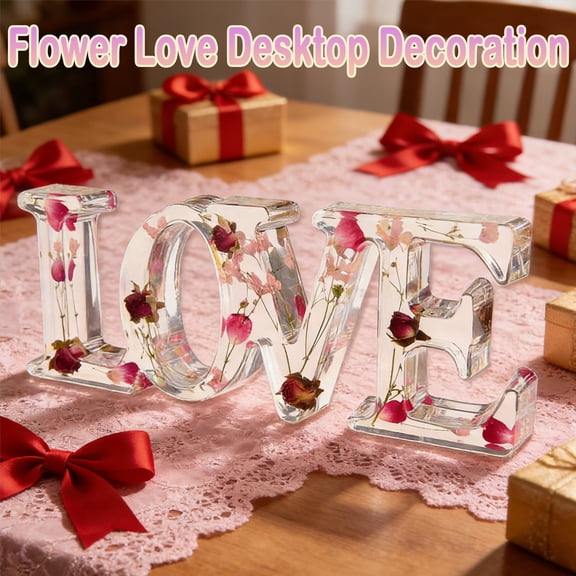 Flower Love Desktop Decoration in Multicolor, Valentine's Day Floral LOVE Tabletop Ornament for Dining Table Living Room Bedroom, Sweet Romantic Home Accent Gift for Couples and Friends, HAODEJW