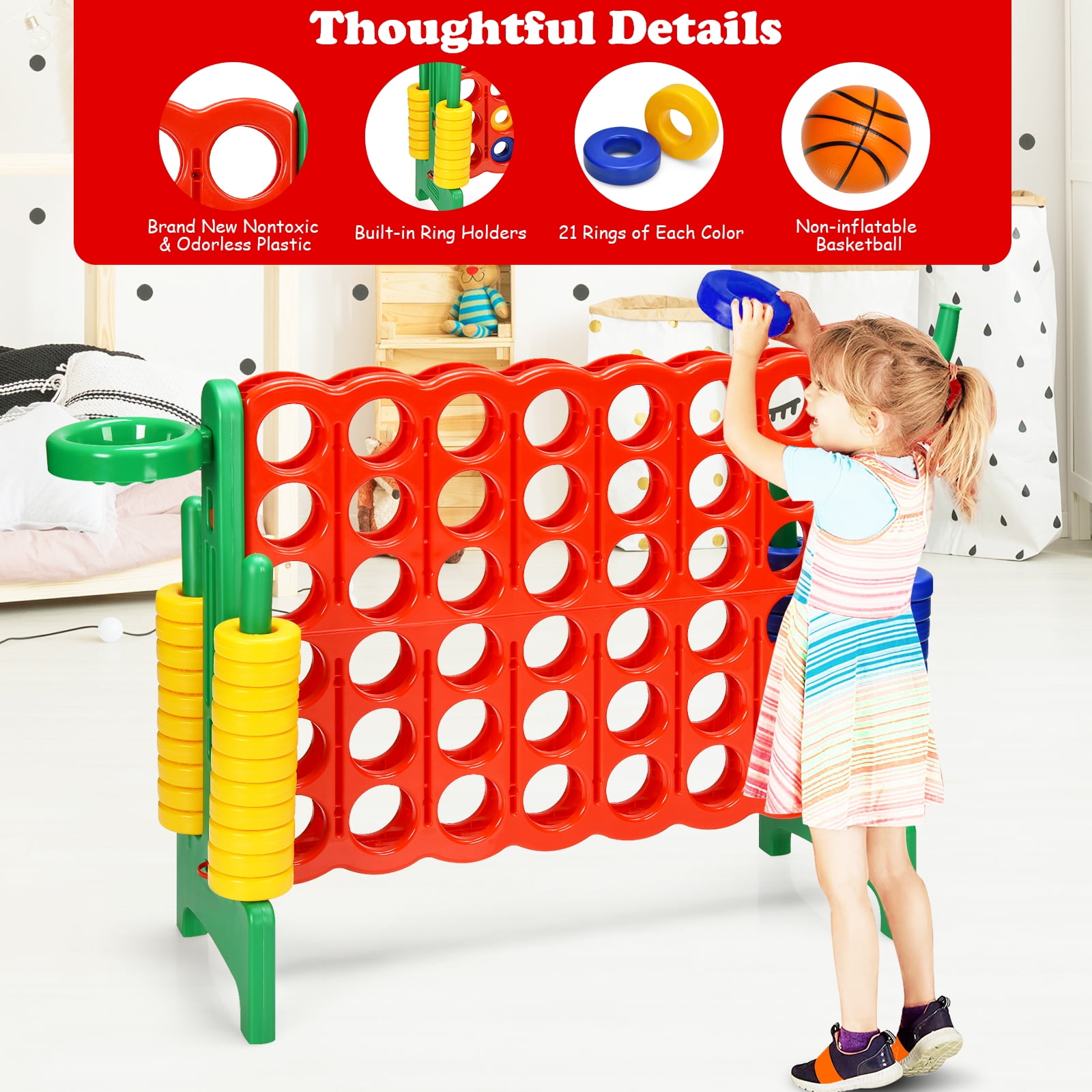 Infans 2.5Ft 4-to-Score Game Set Basketball Hoop Ring Game Indoor Outdoor