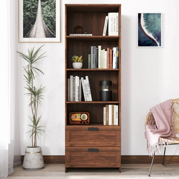 Bookshelf with Drawers, 70.87" Tall, 4 Shelf, Modern, Home Office, Living Room, Study