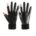 thumbnail image 5 of Guantes de dos dedos para conducir resistentes al desgaste con forro polar para hombre, guantes para llevar con dedos completos para pantalla táctil en otoño e invierno, guantes para teclado y medio, 5 of 5