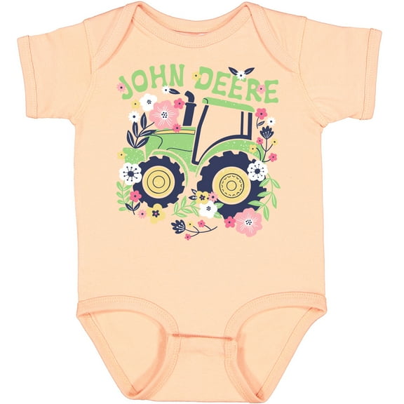 John Deere Infant Girls Tractor Flowers Short Sleeve Bodysuit Onesie - Peachy - 6M