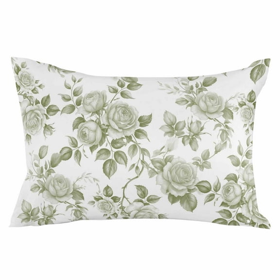 Sage Green Flower Throw Pillow Cover 24 x 36 Inch Decorative Pillow Cover Vintage Country Rose Leaf Floral Lumbar Pillowcase Seasonal Rectangle Cushion Case for Couch Sofa Bed Living Room