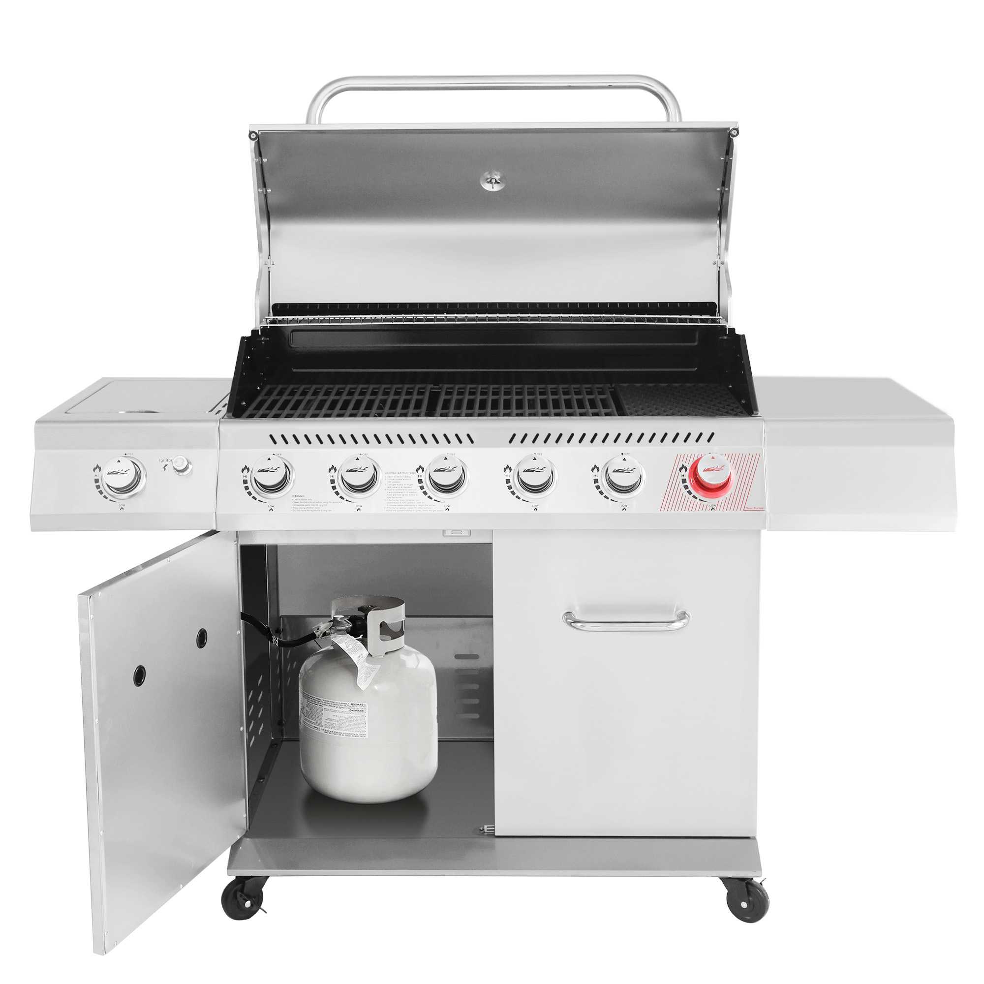 Royal Gourmet GA6402S Stainless Steel Gas Grill, Premier 6-Burner BBQ Grill with Sear Burner and Side Burner, 74,000 BTU, Cabinet Style, Outdoor Party Grill, Silver - image 3 of 9