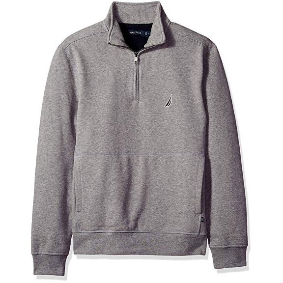 Men's Long Sleeve Half Zip Mock Neck Sweatshirt, Stone Grey Heather, Small - NEW