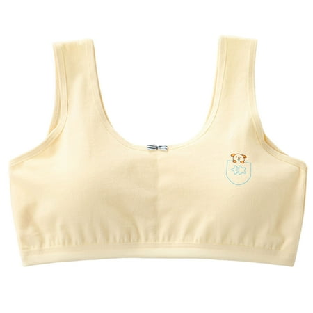 

Teen Young Girls Cotton Training Bra with Chest Pads Wide Strap Cartoon Animal Print Underwear Bowknot Wirefree Bralette