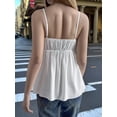 thumbnail image 6 of Women's Sleeveless Babydoll Deep Neck Spaghetti Strap Flared Hem Flowy Tank Top for Daily Wear White S, 6 of 7