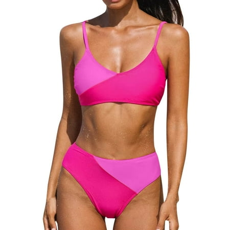 Sngxgn Women High Waisted Bikini Set Swimsuit Scoop Neck Cheeky Bathing Suit(Pink S)