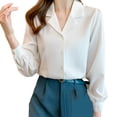 thumbnail image 3 of JGGSPWM Women Elegant Notched Collar Button Down Long Sleeve Slim Fit Solid Color Casual Shirts Blouses White L, 3 of 6