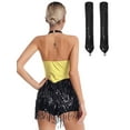 thumbnail image 2 of Kvysinly Costumes de Danse Tango Jazz Latine pour Femmes Justaucorps Dos Nu à Franges avec Gants Tenue Tango Rumba Jaune TG, 2 of 5