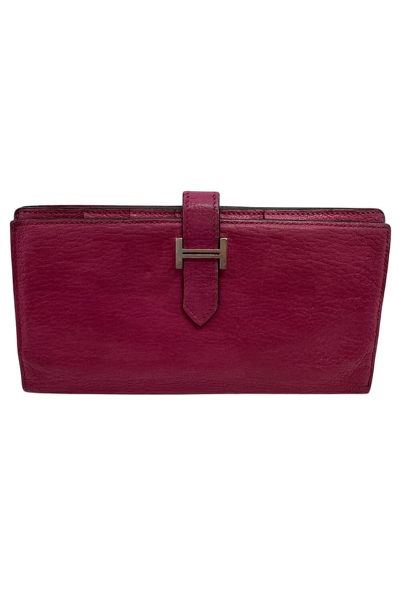 Pre-Owned HERMES Bearn Souffl Bi-fold Wallet with H-shaped Hardware, Pink