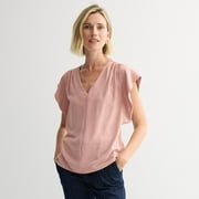 Women's Nine West Textured V-Neck Short Sleeve Top Color: Pink Nouveau Size: SMALL