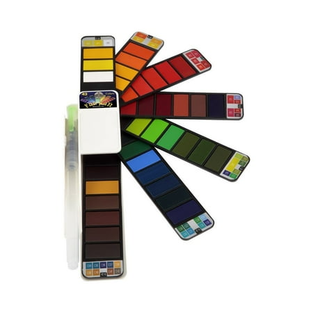 Watercolor Painting Kit Fan-PAN Portable Watercolor Paint Set - 42 Assorted Colors Professional Artist Grade Foldable Travel Kit with Water Brush for Plein Air, Field & Outdoor Painting for Kids or Adults ()