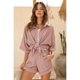 thumbnail image 5 of Ekouaer Waffle Knit Lounge Sets for Women Short Sleeve Pajamas Button Down Pjs Oversized Loungewear Shorts Set, 5 of 7