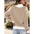 thumbnail image 5 of Women Striped Half Zip Long Sleeve Ribbed Knit Pullover Comfy Casual Light-Weight Tops Fall Fashion Brown S, 5 of 6