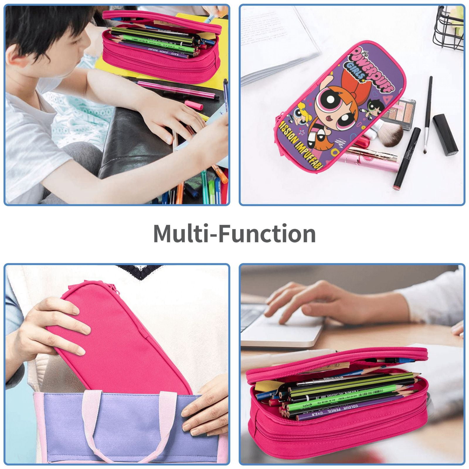 The Powerpuff Gi-rls Pencil Case Large Capacity Pencil Pouch Penbag Office Stationery Organizer Travel Makeup Bag Pink