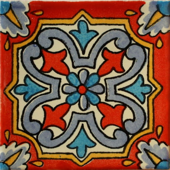 6x6 Red Picota Talavera Mexican Tile, Set of 4 pcs
