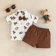 thumbnail image 2 of HESHENG Toddler Baby Boys Summer Clothes Kids Gentleman Suits Bow Tie Buttons T-Shirt + Short Pants Bear Printed Outfits Set 18-24M, 2 of 5