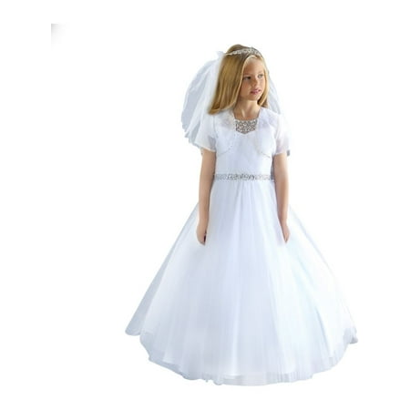 Angels Garment Girls White Detailed Beadwork Flower Girl Communion Dress
