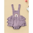 thumbnail image 2 of Baby Girl Summer Ruffle Romper Sleeveless Elastic Waist Rainbow Embroidery Strap Bodysuit, 2 of 9