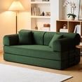 thumbnail image 2 of Leumius 79" Convertible Futon Sofa Bed, Boneless Couch for Living Room, Corduroy Folding Mattress Couch with Fixed-Shape Frame, Floor Sofa Lounge Couch with 2 Pillows, No Assembly,Dark Green, 2 of 9