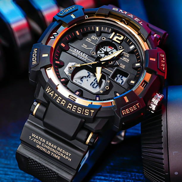 SMAEL 8045 Multifunctional Sport Men Wrist Watch 50M Waterproof Quartz Digital Electronic Watch with Luminous Alarm Stopwatch Week Date Display Walmart