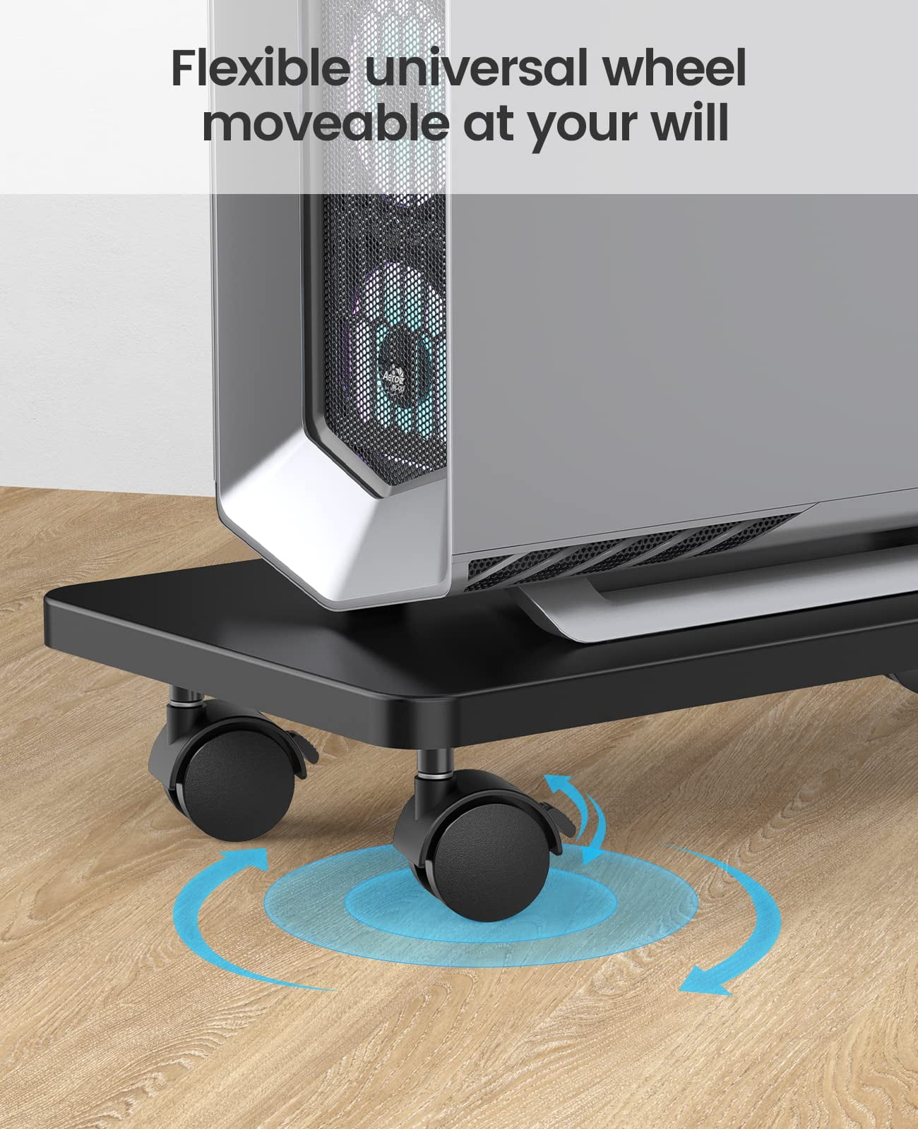 ORICO Mobile CPU Stand with Wheels Black Gaming PC Tower Stand Metal Computer Tower Stand Under Desk,16.14*8.38*0.78 inches