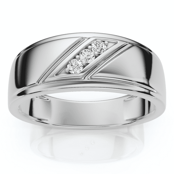 Pompeii 1/16Ct TW Three Stone Men's Brushed Diamond Lab Grown Wedding Ring in 14k Gold