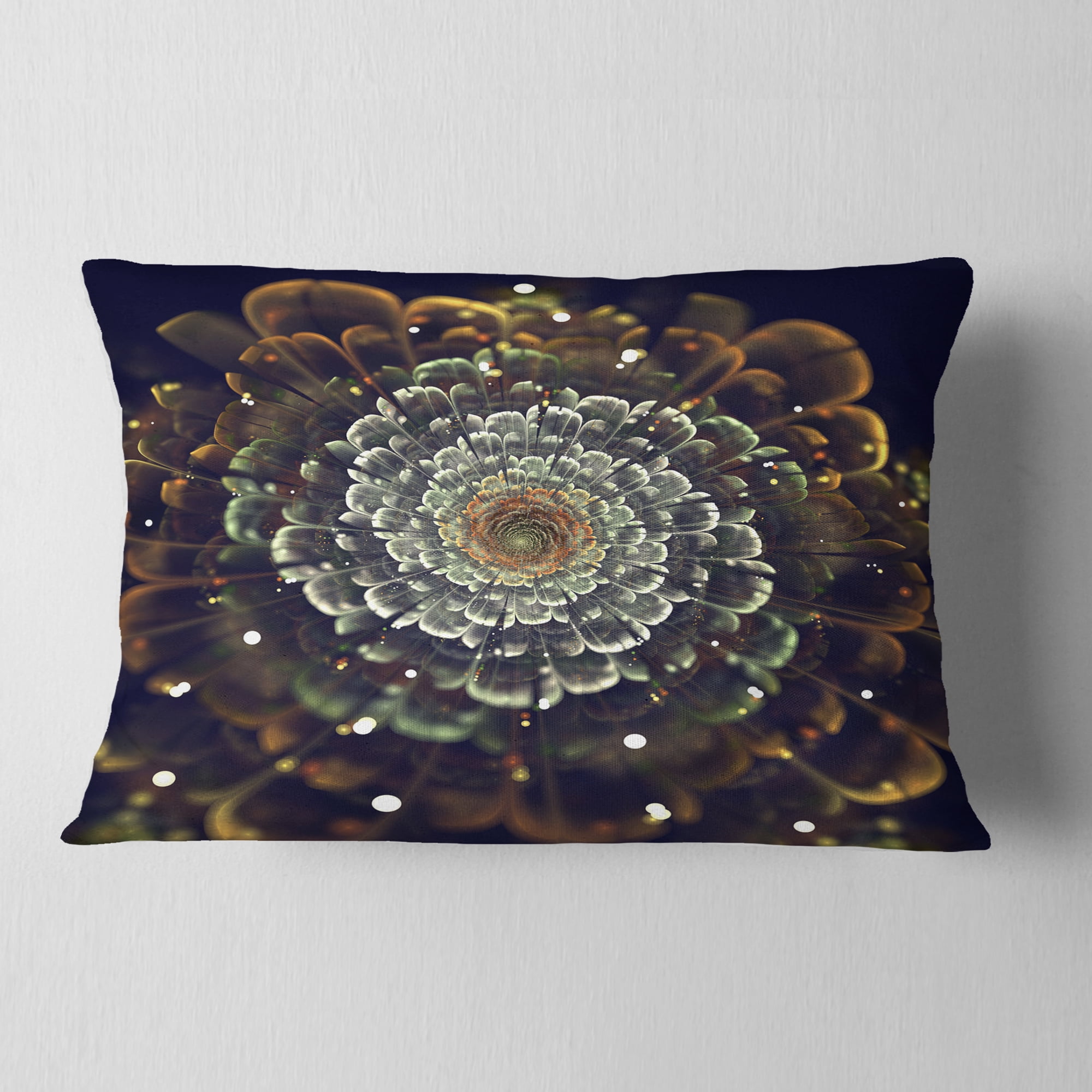 Designart Perfect Fractal Flower in Orange and Silver - Floral Throw Pillow - 12x20