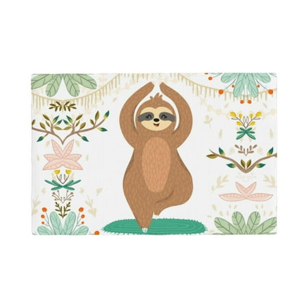 

Table Placemats Set of 4 - Cute Sloth In Yoga Pose Tree 12x18 In Faux Linen Double Heat Resistant Place Mats Cloth Indoor/Outdoor Placemats Washable Table Mats for Dining Kitchen Party