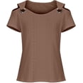 thumbnail image 3 of Xuboway cold shoulder eyelet tops for women plus size sexy V Neck T Shirts Basic summer Tees western cruise outfits country concert tunics tops to wear with leggings, 3 of 3