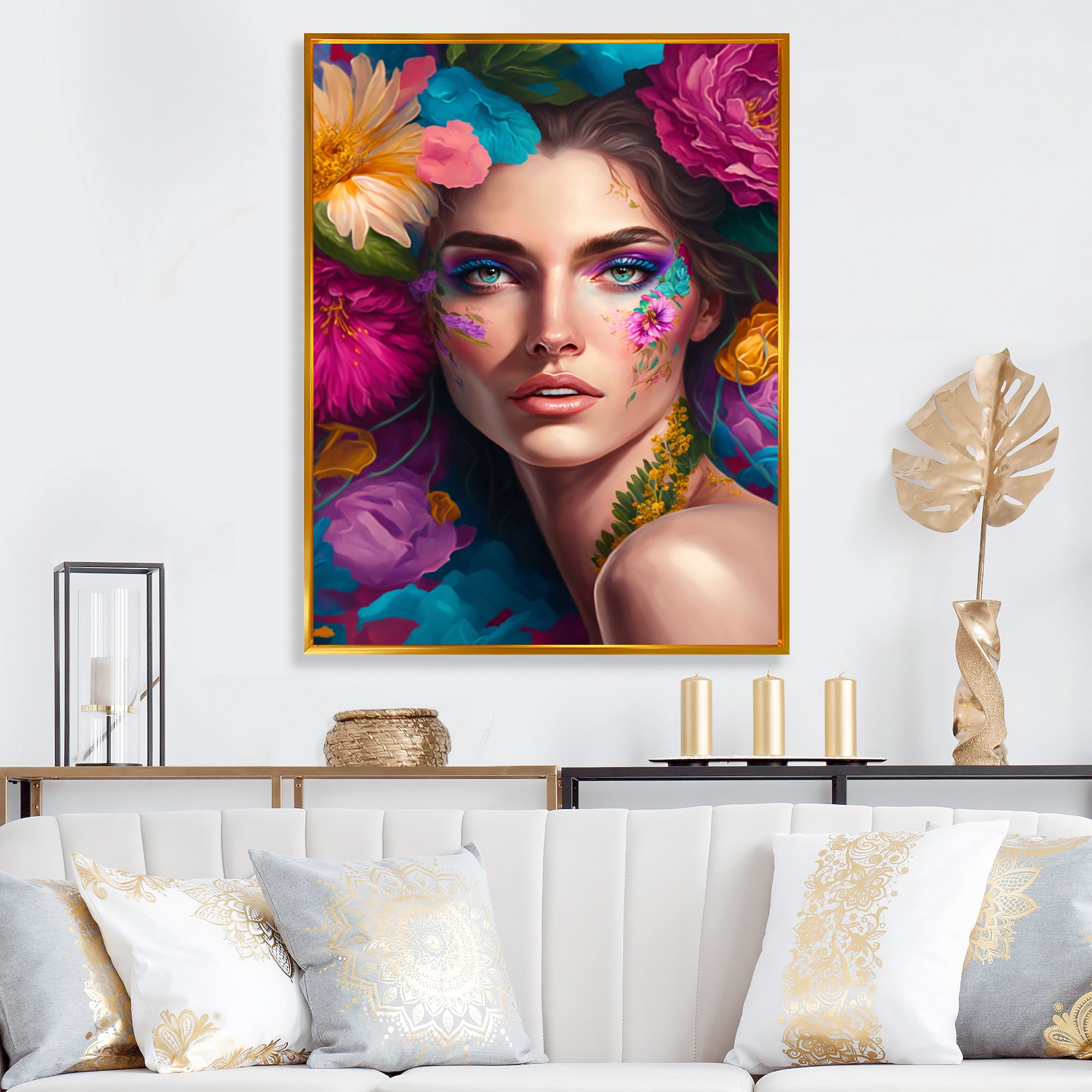 Designart Floral Sensual Woman Portrait VI Floating Frame Wall Art
