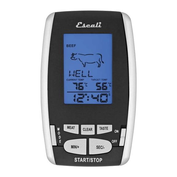 Escali DHRW1 Wireless BBQ, Meat, Fish Thermometer and Timer, 200 Feet/65 Meter Range, Stainless Steel Oven Safe Probe, Black/Silver