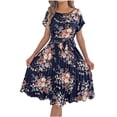 thumbnail image 2 of Haivin Women's Summer Trendy Comfy Floral Short Sleeve Midi Dress Casual Crew Neck Loose Fit Dresses Soft Print Daily Wear, 2 of 9