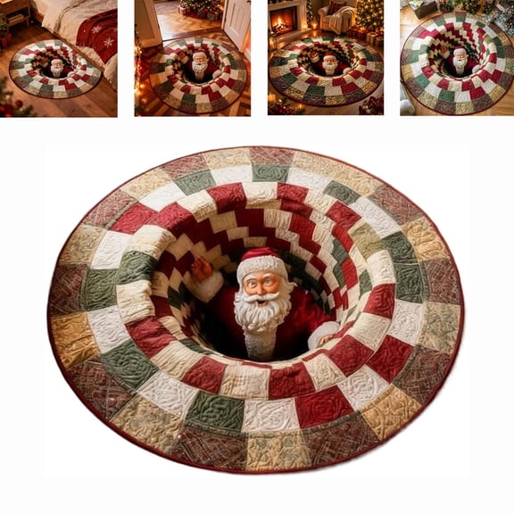 31.50 iN Christmas 3D Rug Round Optical Illusion Floor Mat,Non Slip Soft for Entrance, Living Room, Study, Bedroom,Parties, Indoor Seasonal Home Decoration