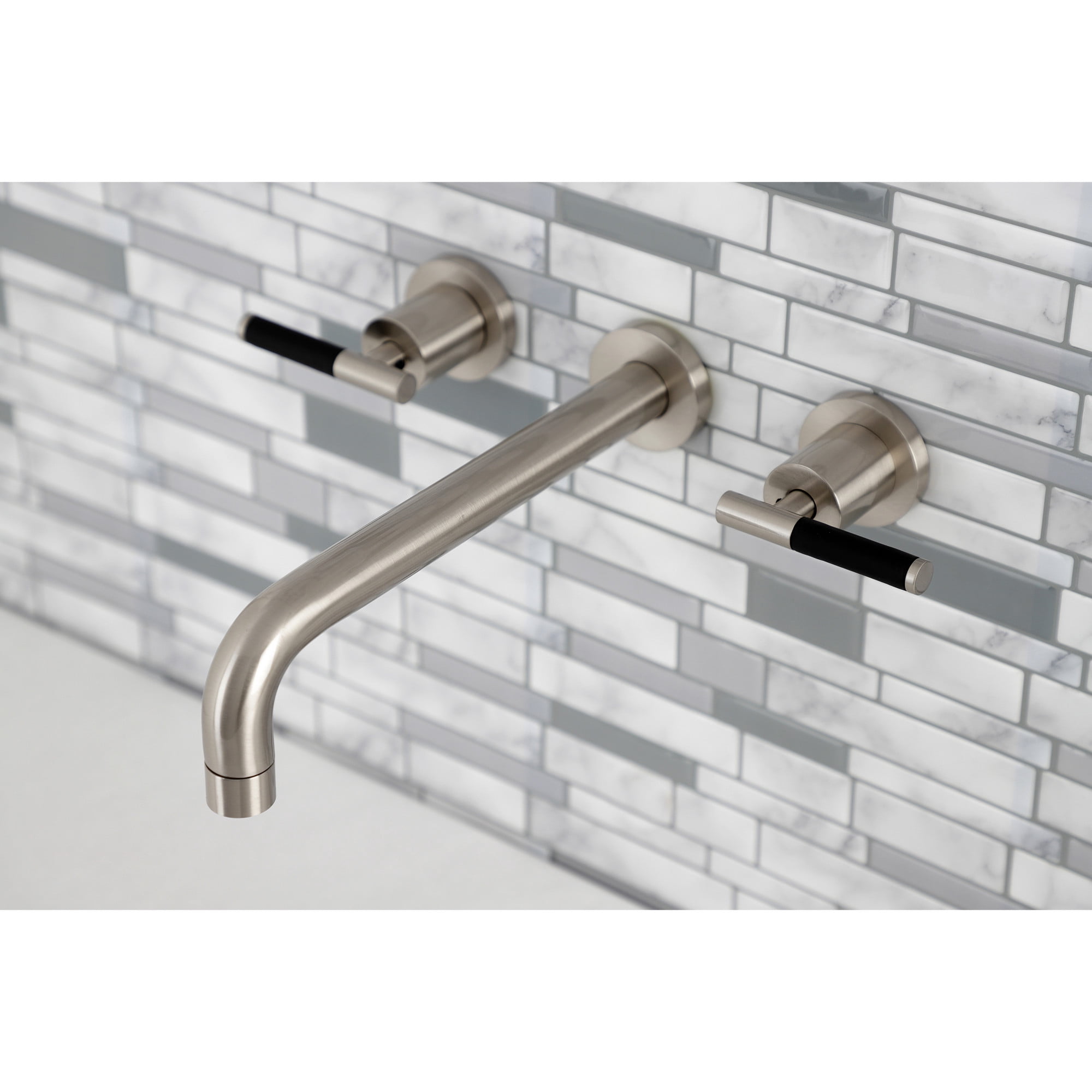 Kingston Brass KS8028CKL Kaiser Two-Handle 3-Hole Wall Mount Roman Tub Faucet in Brushed Nickel