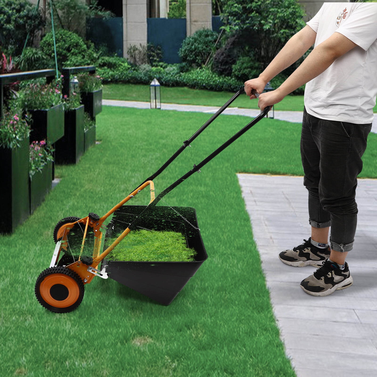16" Modern Lawnmower Wheeled Lawn Mower Hand Push Lawn Mower For Villas Home NEW