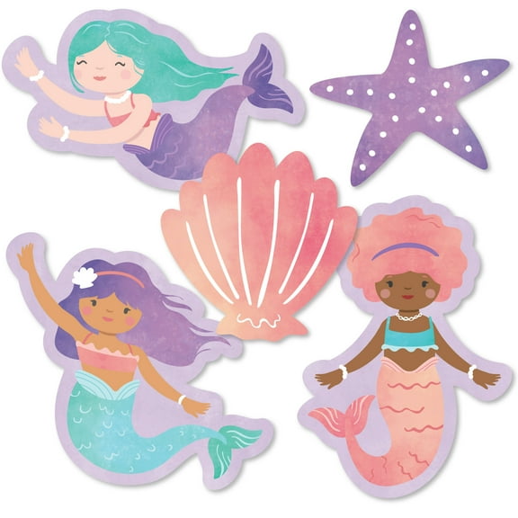 Big Dot of Happiness Mermaid Party Small Paper Cutouts, DIY Birthday Decor Craft, Starfish, Seashell & Mermaid Shaped Party Cut-Outs - 24 Count