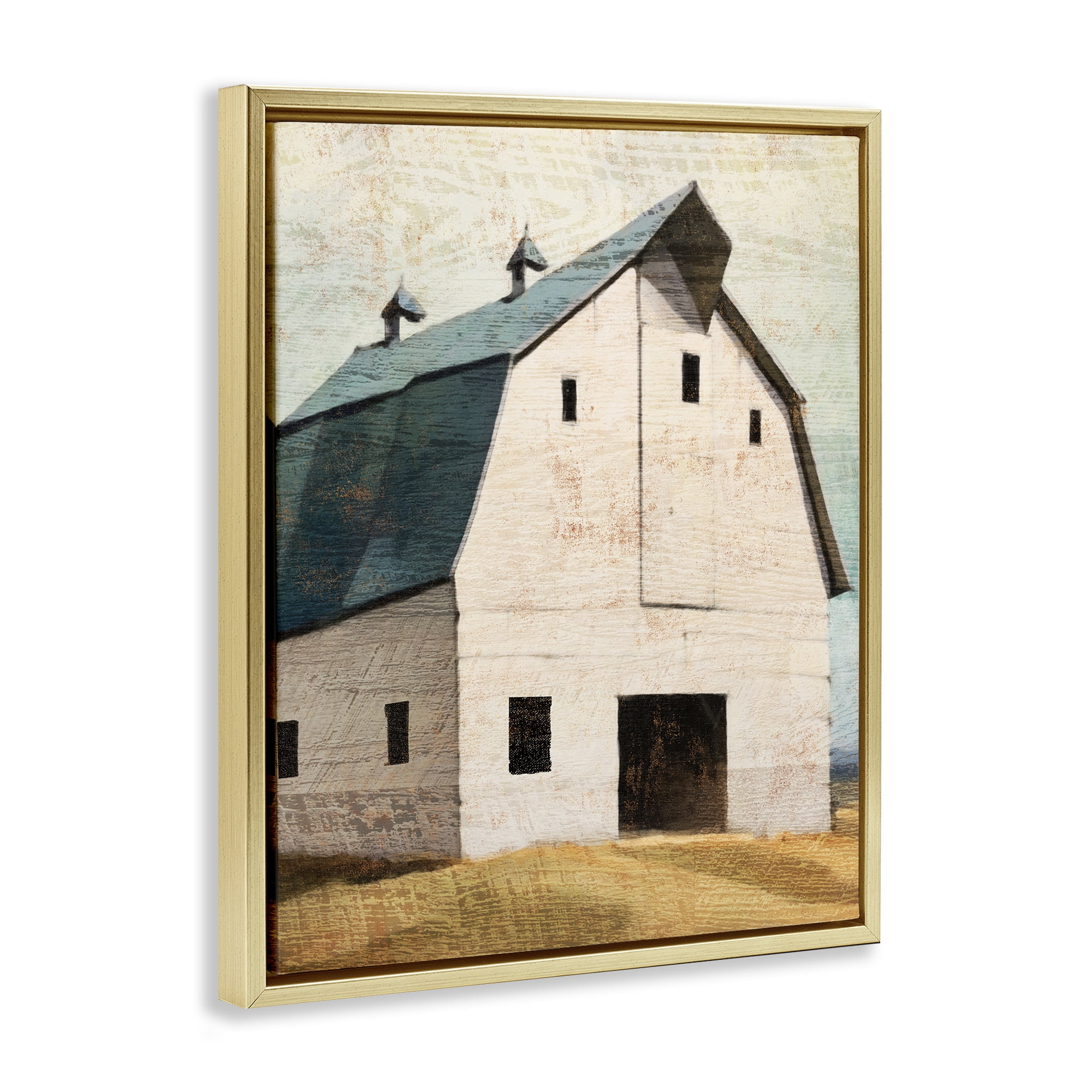Stupell Industries Rustic Big Barn Blue Gold Framed Floater Canvas Wall Art, design by Susan Jill