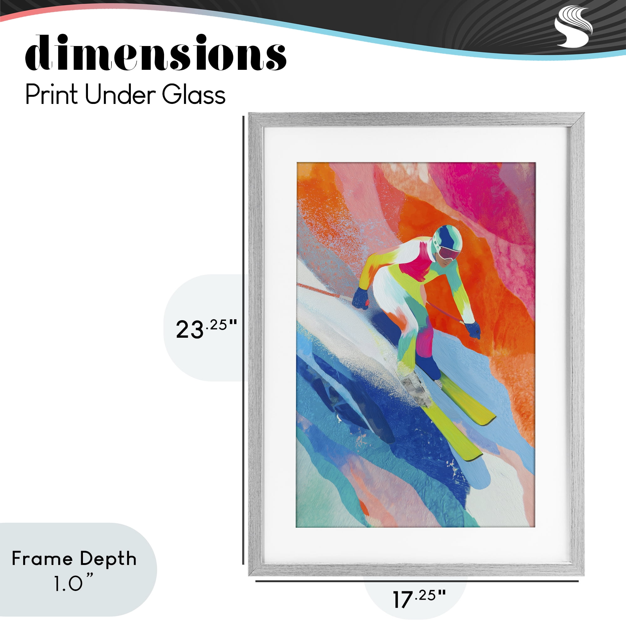 Stupell Industries Skiing Down Neon Slopes Gray Framed Print Under Glass, design by Chromatic Storm Studio